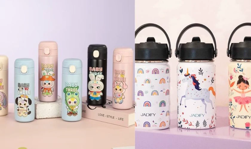 Bình nước giữ nhiệt in hình dễ thương