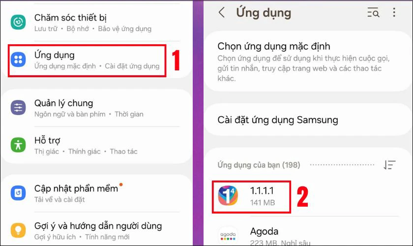 Vào phần Cài đặt của điện thoại, chọn vào Ứng dụng