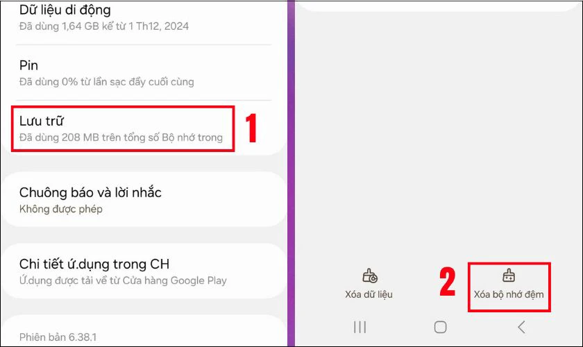 Xóa bộ nhớ đệm, giải phóng bộ nhớ