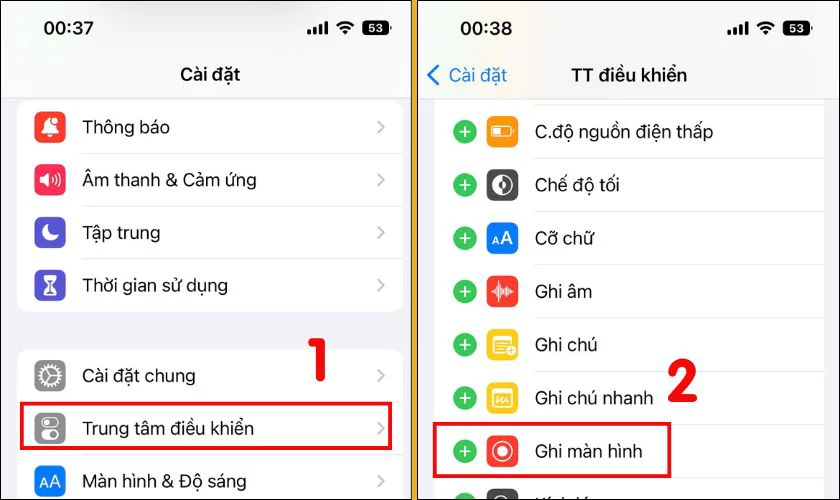 Quay màn hình iOS 26 trong Trung tâm điều khiển