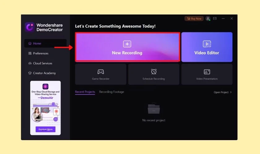 Mở phần mềm và chọn New Recording