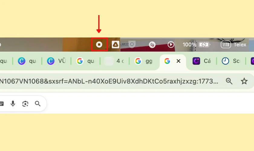 Nhấn Stop (nút vuông) trên thanh menu