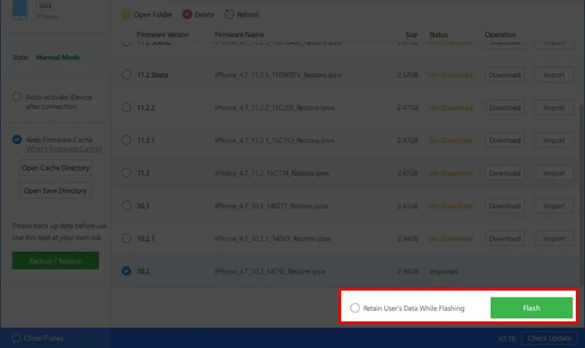 Tick vào ô Retain User’s Data While Flashing