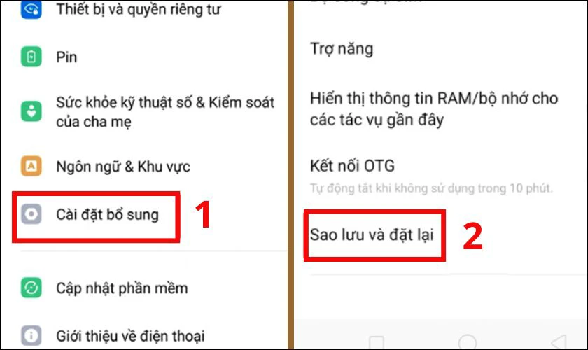 Nhấn vào Sao lưu và đặt lại rồi chọn Sao lưu và đặt lại