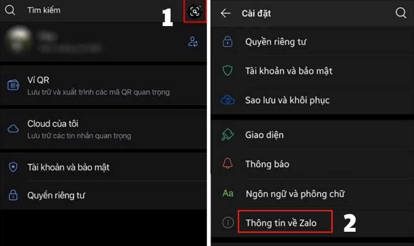 Truy cập vào mục Cài đặt trên ứng dụng, chọn Thông tin về Zalo