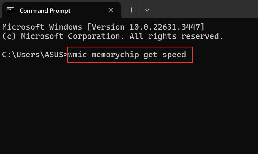 Nhập lệnh wmic memorychip get speed và Enter