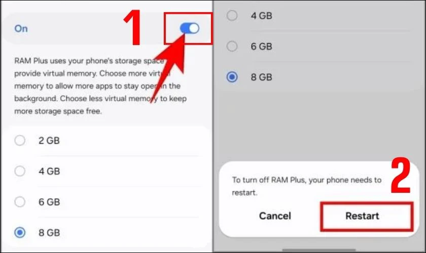 Chọn dung lượng và khởi động lại