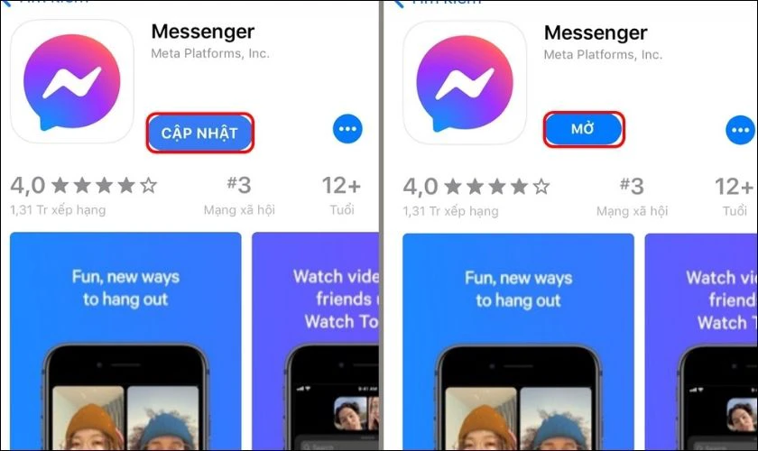 Cách cập nhật Messenger phiên bản mới nhất để react tin nhắn bằng ảnh chụp