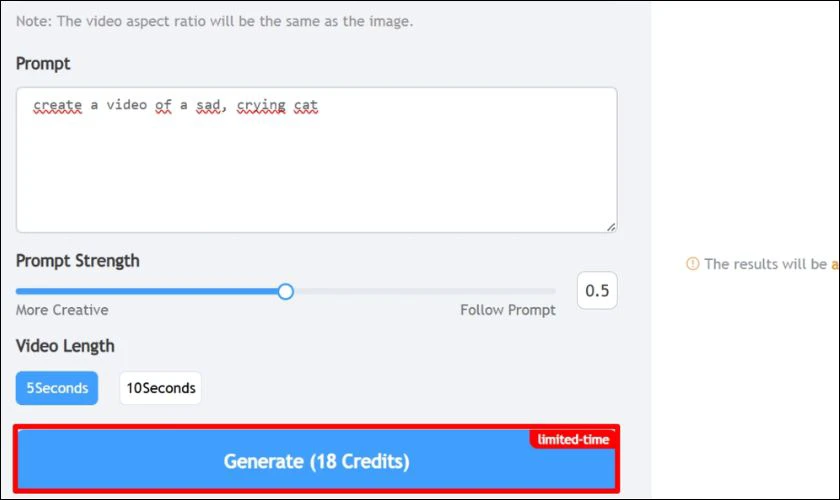 Nhấn Generate để bắt đầu quá trình tạo video