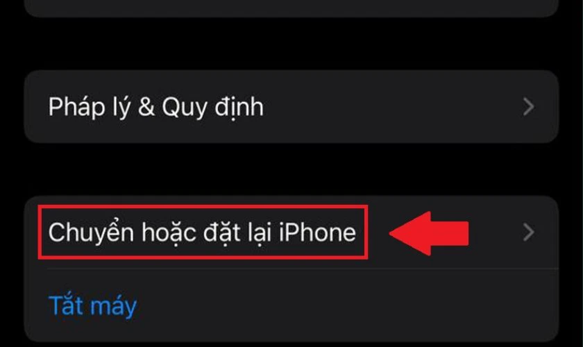 Chọn Chuyển hoặc đặt lại iPhone