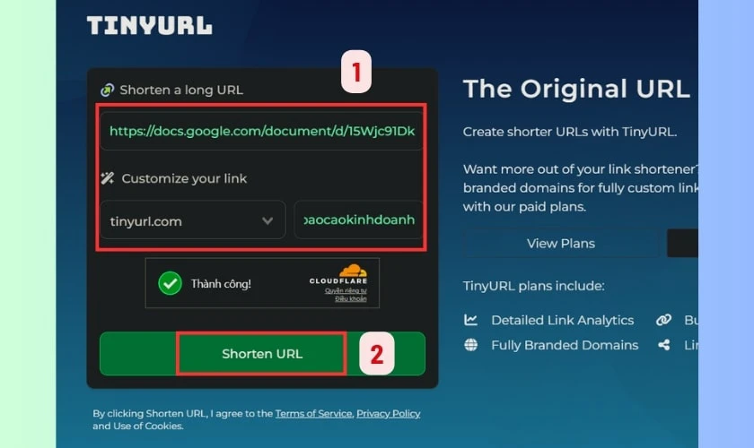 Rút gọn Link Google Docs bằng TinyURL free