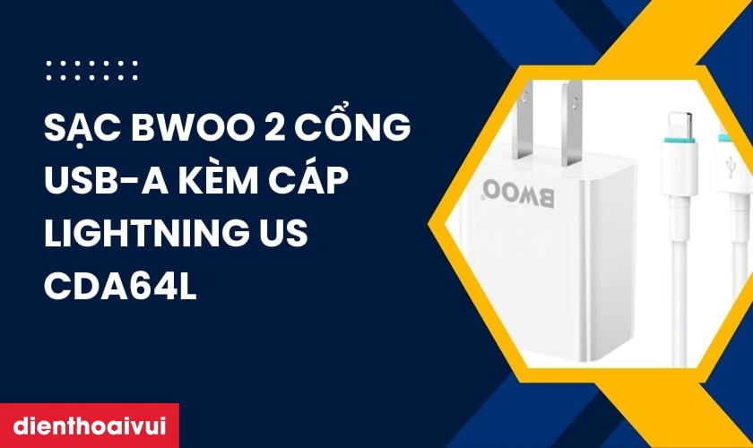 Sạc BWOO 2 cổng USB-A kèm cáp Lightning US CDA64L