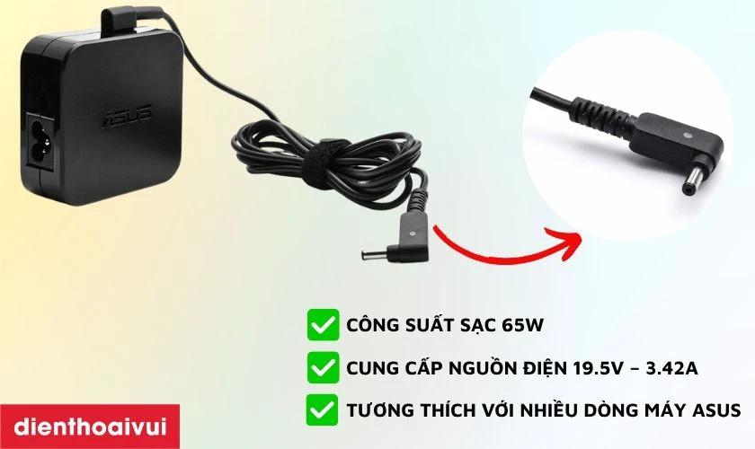 Thông tin chi tiết về sạc laptop ASUS 19.5V-3.42A 65W đầu lớn