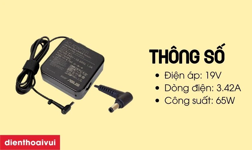 Thông số kỹ thuật sạc laptop Asus 19V 3.42A 65W hình vuông đầu thường