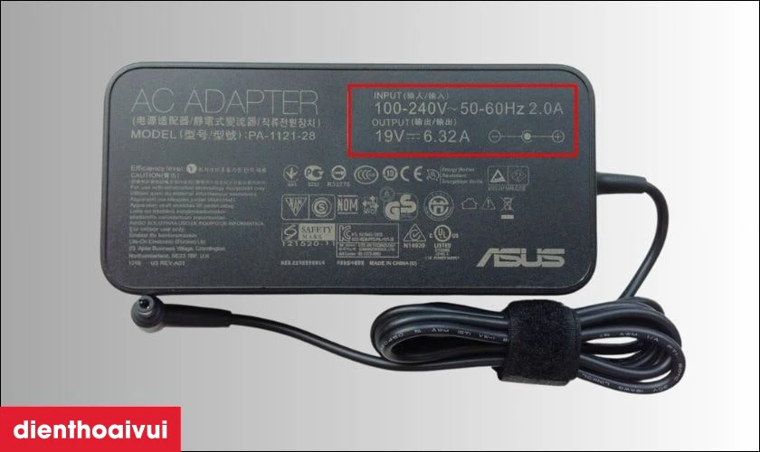 Mô tả sản phẩm sạc laptop Asus 6.32A 120W