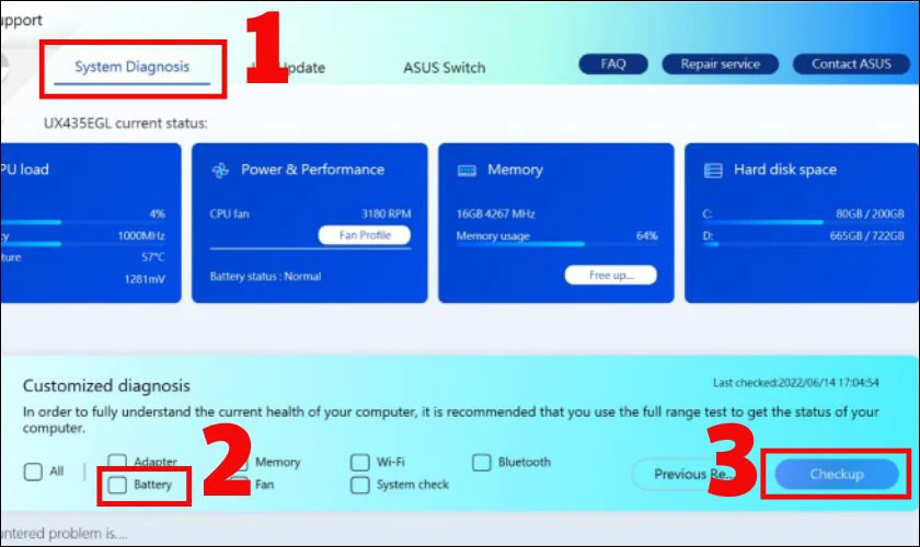 Chạy Battery Diagnosis trên MyAsus