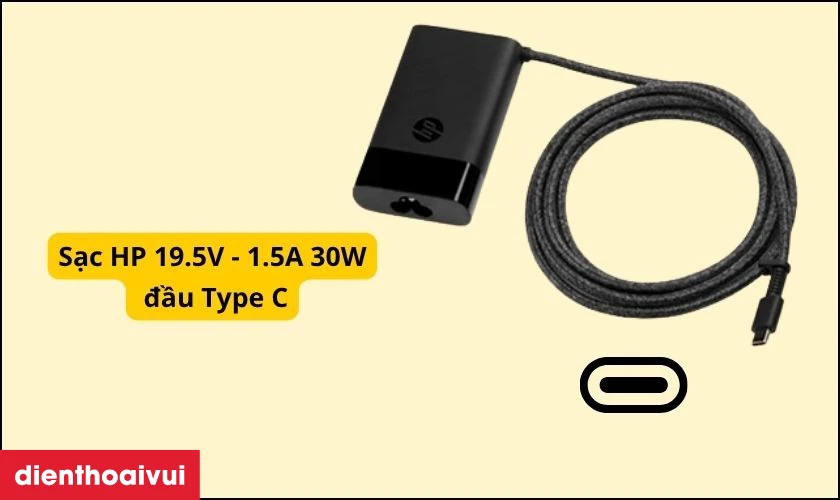 Thông tin chi tiết về sạc laptop HP 19.5V - 1.5A 30W đầu Type C  Sạc laptop HP 19.5V - 1.5A 30W đầu Type C là lựa chọn phù hợp. Nếu bạn đang sở hữu một chiếc laptop HP sử dụng cổng sạc Type C. Với thiết kế nhỏ gọn, công suất 30W ổn định và khả năng tương thích cao. Sản phẩm này đáp ứng tốt nhu cầu sử dụng hàng ngày từ học tập đến làm việc.  Thông số  	  Mô tả     Hãng sản xuất  	  HP     Công suất sạc   	  Từ 20W - 50W     Điện áp vào (Đầu vào)  	  100-240V AC, 50-60Hz     Điện áp ra (Đầu ra)  	  19.5V – 1.5A     Chuẩn đầu vào  	  Type C     Chiều dài dây  	  Khoảng 1.5 - 1.8 mét  sac-laptop-hp-19-5v-1-5a-type-c-1  Với hiệu suất ổn định và thiết kế tiện lợi, sạc giúp bạn yên tâm sử dụng mọi lúc mọi nơi. Phụ kiện này có thể đáp ứng tốt nhu cầu sạc cho các dòng HP đời mới.