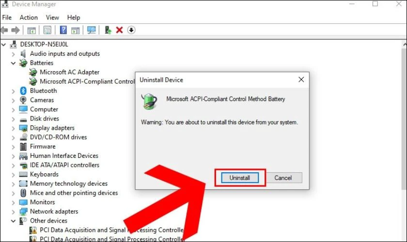 Nhấn vào Uninstall để có tiến hành gỡ Driver cũ