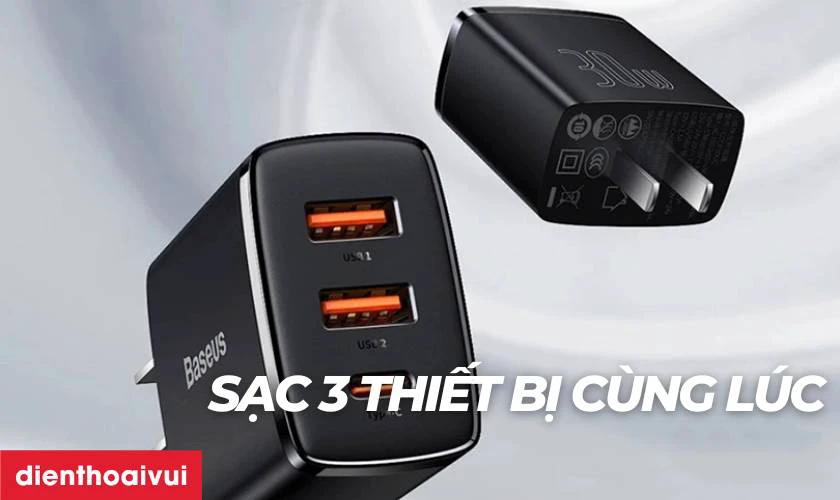 Đặc điểm của sạc nhanh Baseus Compact 3 cổng (USB-A x2 + USB-C) 30W