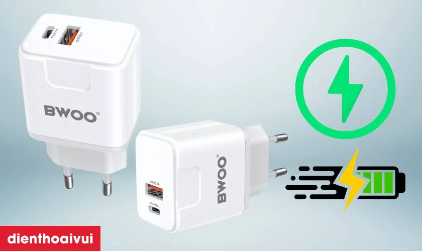 Điểm nổi bật của sạc nhanh BWOO 2 cổng (USB-A + USB-C) 20W EU CDA157