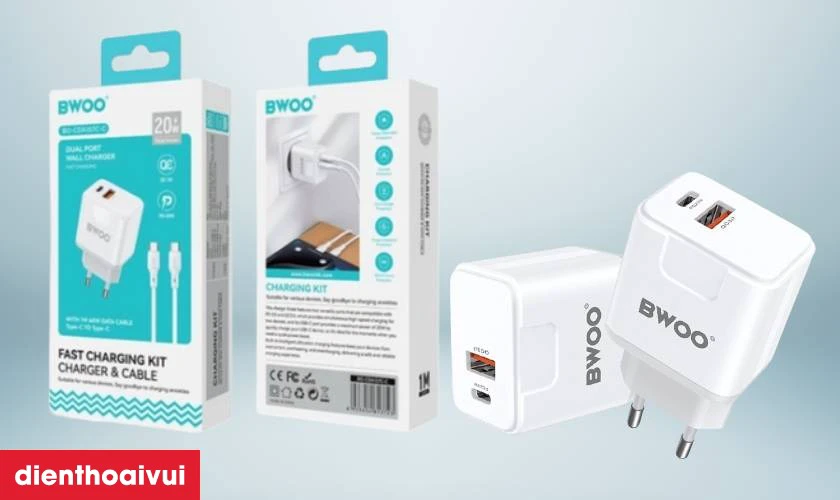 Vì sao nên chọn mua sạc nhanh BWOO 2 cổng (USB-A + USB-C) 20W EU CDA157 tại Điện Thoại Vui