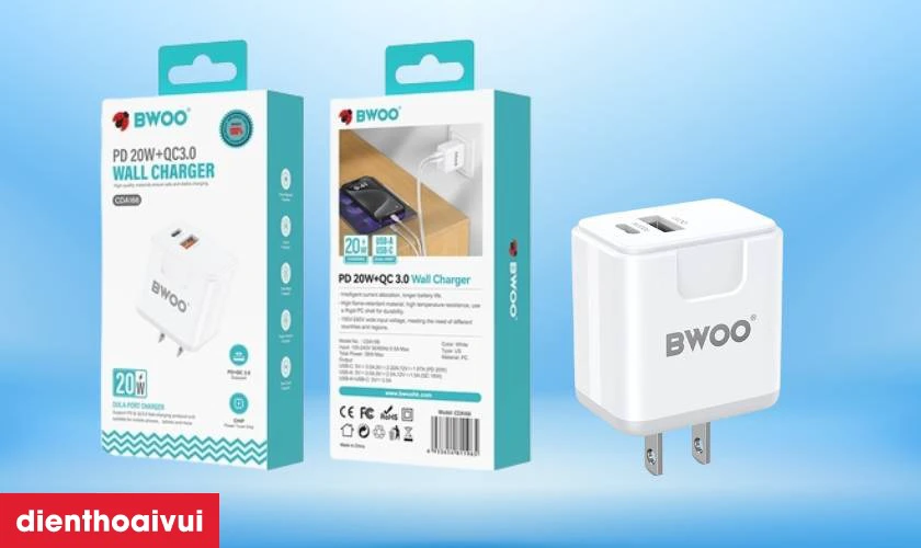Vì sao nên chọn mua sạc nhanh BWOO 2 cổng (USB-A + USB-C) 20W US CDA166 tại Điện Thoại Vui