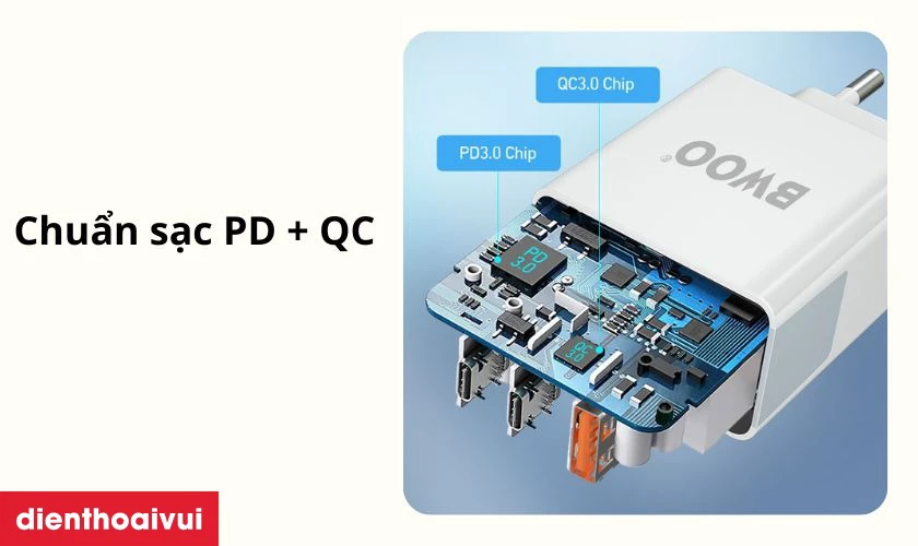 Hỗ trợ chuẩn sạc nhanh PD và QC