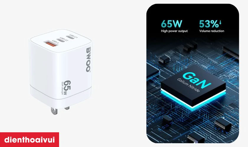 Điểm nổi bật của sạc nhanh BWOO 3 cổng (USB-A + 2 USB-C) 65W GAN US CDA166
