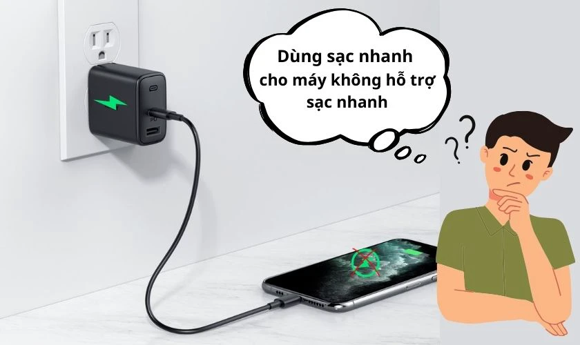 Dùng sạc nhanh cho máy không hỗ trợ sạc nhanh có sao không?