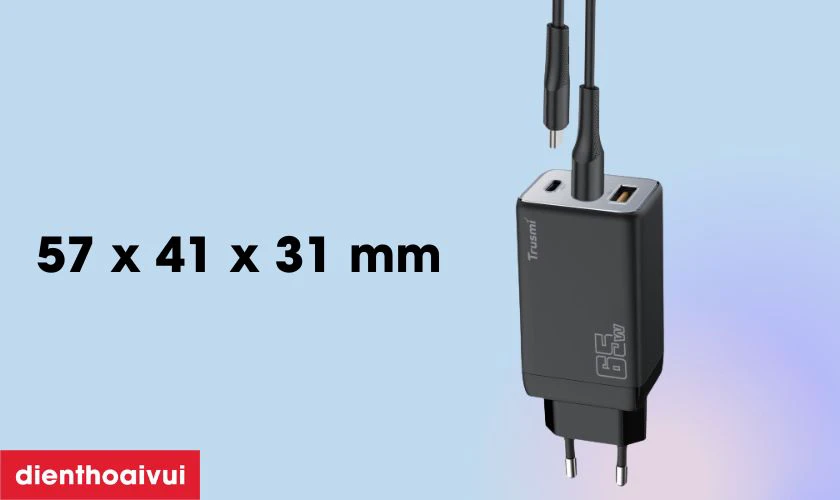 Đặc điểm của sạc nhanh Mini Trusmi PD 65w Gan 1A+2C kèm cáp Type-C to Type-C 60w (EU) CH05