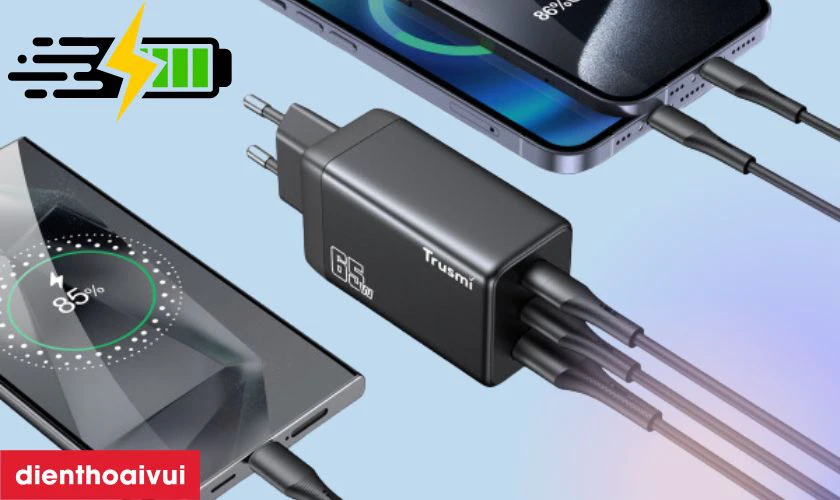 Tốc độ sạc nhanh với 65W, sạc cùng lúc nhiều thiết bị