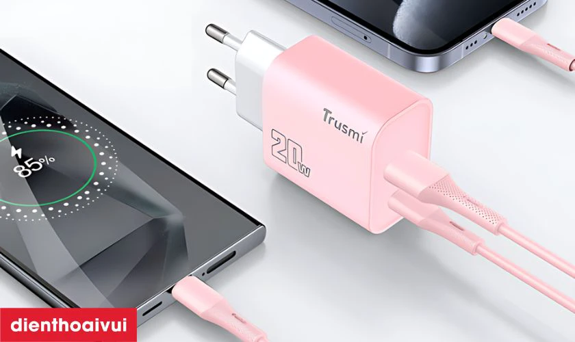 Sạc nhanh Trusmi 1A + 1C PD 20w (EU) CH07 sạc được 2 máy cùng lúc