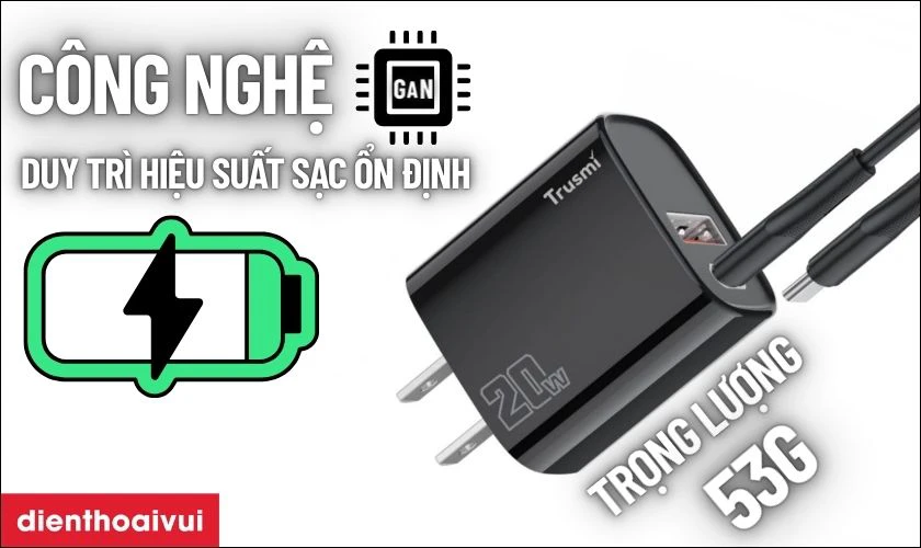 Điểm nổi bật của sạc nhanh Trusmi 1A + 1C PD 20W (US) CH07