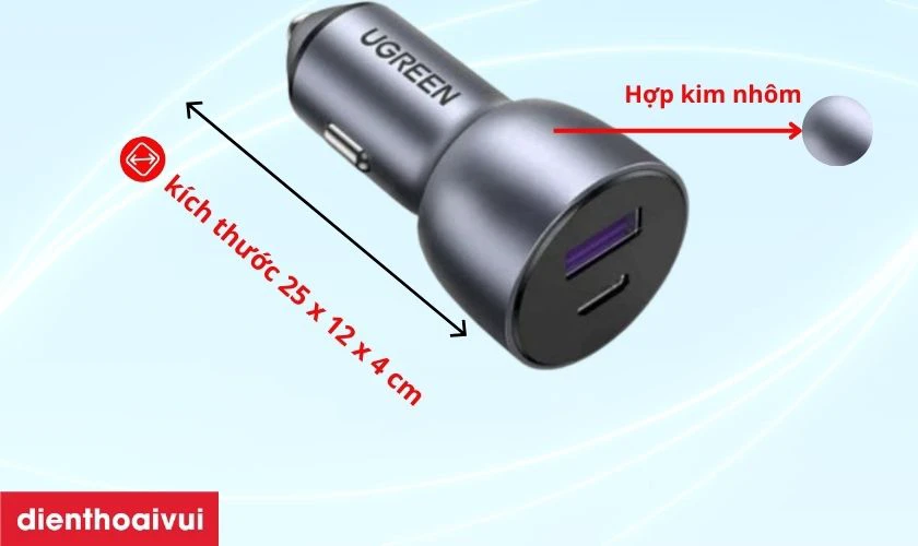 Sạc ô tô Ugreen 30W cổng USB-C + USB-A CD130 40858 thiết kế nhỏ gọn