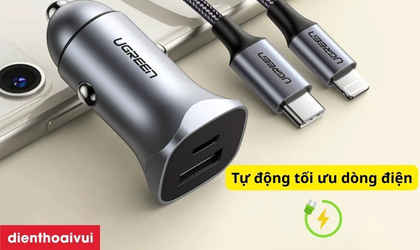 Sạc ô tô Ugreen 30W cổng USB-C + USB-A CD130 40858 hỗ trợ nhiều công nghệ sạc
