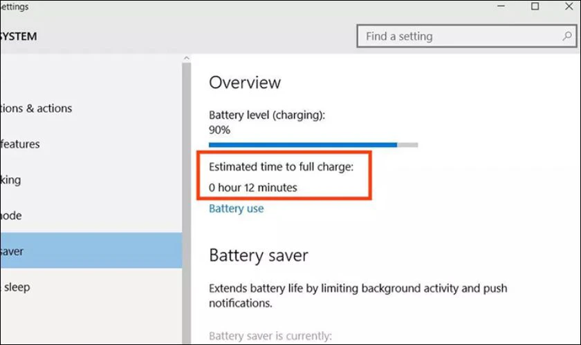 Hãy truy cập vào Settings và chọn System. Kế tiếp, bạn nhấn vào Battery. Khi này, bạn có thể dễ dàng biết được thời gian là bao nhiêu