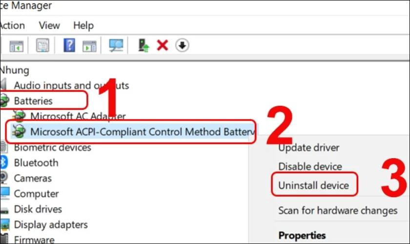 Gỡ và cài đặt lại Battery Driver