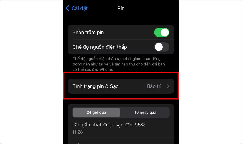 Ở mục Pin, bạn nhấn chọn Tình trạng pin & Sạc