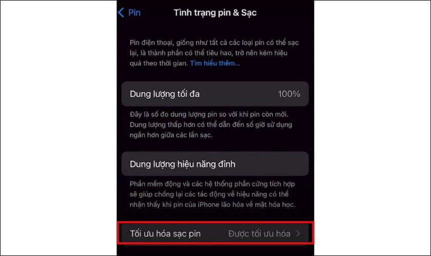 Sau đó bạn nhấp vào Tối ưu hóa sạc pin