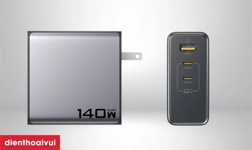 Sạc Pisen Bolt Pro 140W 2C1A Gan Fast kèm cáp Type-C to Type-C công suất sạc lớn