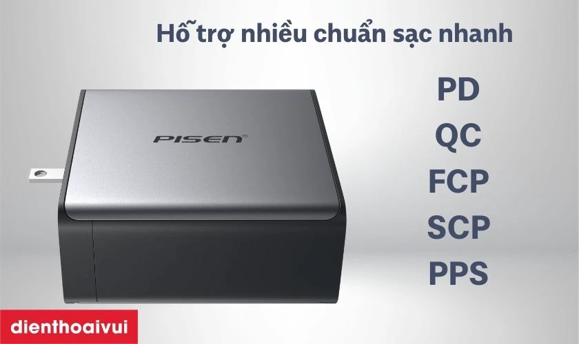 Pisen Bolt Pro hỗ trợ nhiều giao thức sạc nhanh: PD, QC, FCP, SCP, PPS