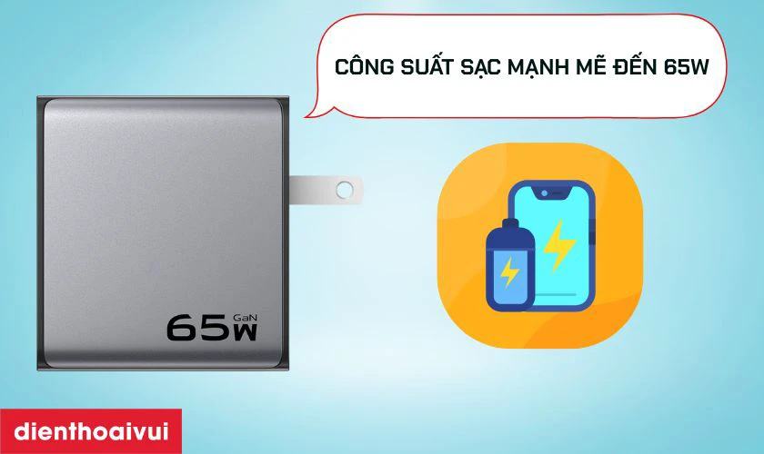 Sạc Pisen Bolt Utility 65W 2C Gan Fast kèm cáp Type-C to Type-C công suất mạnh mẽ