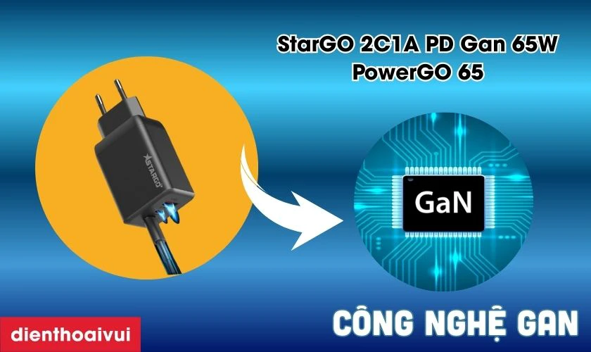 Sạc StarGO 2C1A PD Gan 65W PowerGO 65 ít tỏa nhiệt nhờ công nghệ GaN