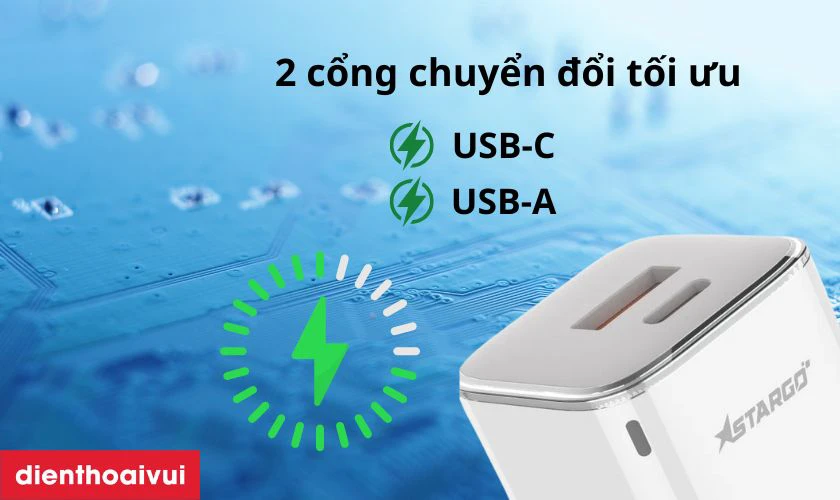 Sạc StarGO Onelink 1C1A 20W kèm cáp C-C CC201 trang bị 2 cổng