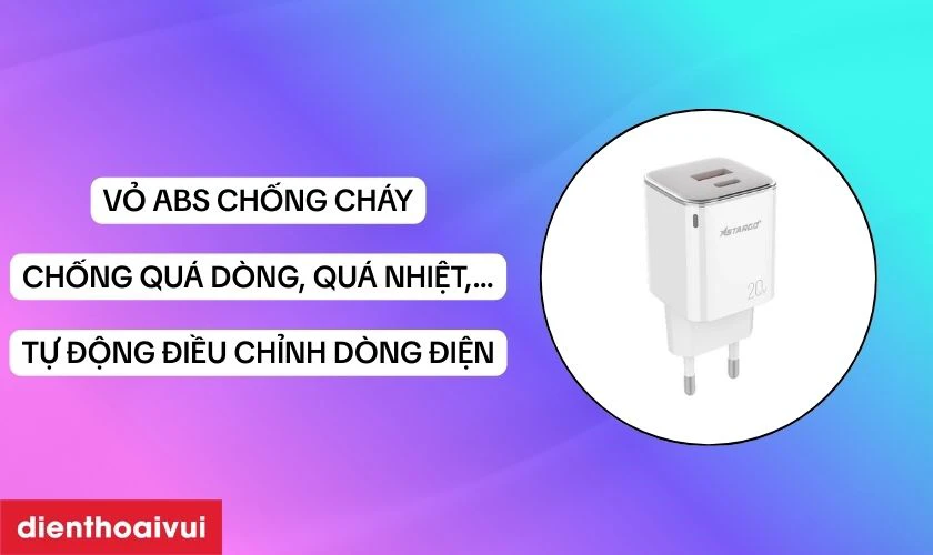 Vỏ củ sạc được làm bằng nhựa ABS chống cháy