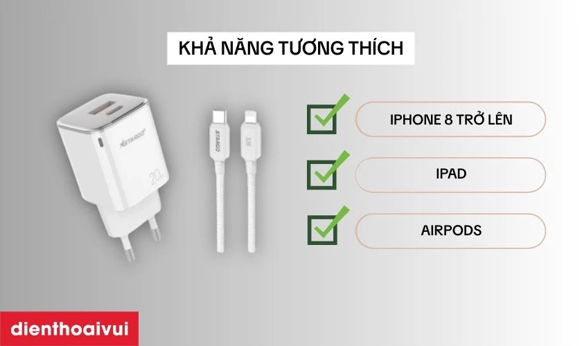 Sạc sở hữu khả năng sạc nhanh qua cổng USB-C, tương thích nhiều dòng máy