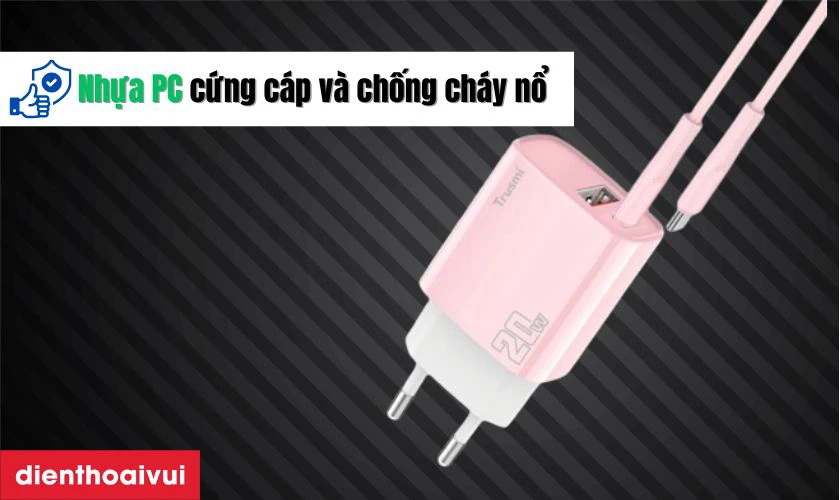 Đặc điểm nổi bật của Sạc Trusmi cổng 1A1C PD 20W kèm cáp Type-C to Type-C 60W (EU) CH11
