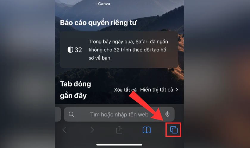 Bấm vào biểu tượng Tab hình ô vuông xếp chồng