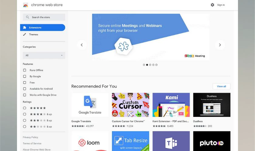 Hệ sinh thái của Chrome phong phú