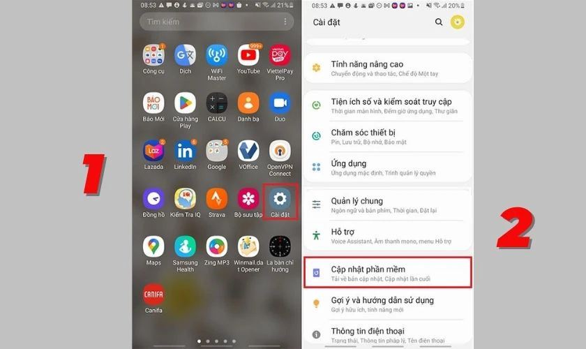 Cập nhật hệ điều hành mới cho Samsung A50s để sửa lỗi sạc pin không báo